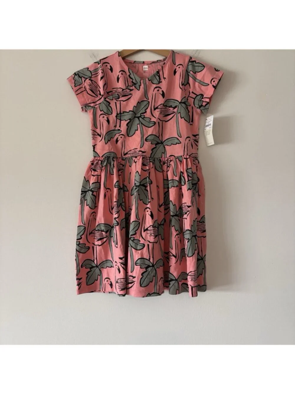 Tea Collection Flamingo Print Short Sleeve Dress Girl Sz 7 Tropical Play Zoo NWT